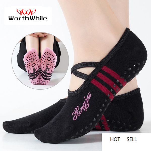 WorthWhile-calcetines deportivos de Yoga para mujer, zapatillas antideslizantes, vendaje amortiguador, Protector de baile y talón de Ballet, 1 par