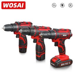 Wosai 12v 16v 20v draadloze boor elektrische schroevendraaier Mini Draadloze Power Driver DC lithium-ion batterij 3/8-inch 201225