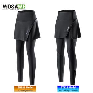 WOSAWE Invierno Verano Mujer Ciclismo Pantalones largos con falda 5D Acolchado Reflectante MTB Ciclismo Medias Bicicleta Leggings Pantalones deportivos 240223