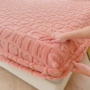 WOSTAR Warm winter pluche hoeslaken elastische matrasbeschermer hoes pluizig koraalfleece laken enkel tweepersoonsbed kingsize 230308