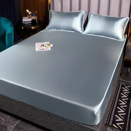 Wostar wostar lavable en satin rayon ajusté drap matelas élastique couverture de lit d'été à double lit à double lit 2 personnes 2 personnes 150 240528