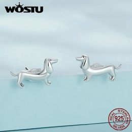 WOSTU 100 925 boucles d'oreilles teckel en argent Sterling jolis clous d'oreilles pour animaux de compagnie pour femmes bijoux fins cadeau d'anniversaire pour enfants 240226