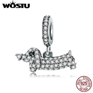 Wastu 100% 925 Sterling Silver Dog Poppy Dachshund Ronda CZ Piedra Deslumbrantes Cuentas chispeantes para Lady Brand Charm Pulsera CQC709 Q0531