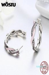 Wostu 100 925 Sterling Silver of Fate Pink Email Stud oorbellen voor vrouwen Fijne sieraden Brincos Gift83063324372382