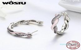 WOSTU 100 925 Sterling Zilver Van Fate Roze Emaille Stud Oorbellen voor Vrouwen Fijne Sieraden Brincos Gift83063322394207