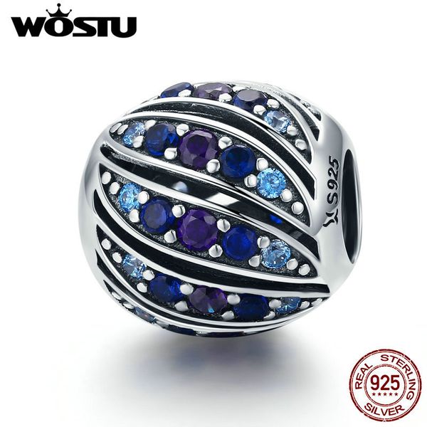 WOSTU 100% Plata de Ley 925 pluma de pavo real azul encanto cuentas ajuste mujeres encanto pulsera S925 cuentas de plata joyería CQC472 Q0531