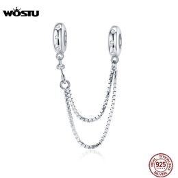 WOSTU 100% Plata de Ley 925 cadena de seguridad de silicona encanto ajuste pulsera Original colgante circón plata joyería Simple CQC1419 Q0531