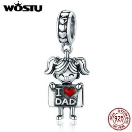 WOSTU 100% réel 925 argent sterling j'aime papa belle fille pendentifs à breloque ajustement original femmes bracelet colliers bijoux CQC690 Q0531