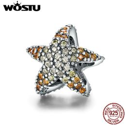 WOSTU 100% ECHTE 925 Sterling Zilver Geel CZ Ocean Starfish Star Beads voor Original Merk Bedelarmband Fijne Sieraden CQC586 Q0531