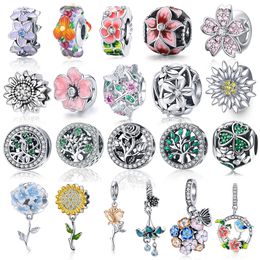 Wostu 2021 Daisy Fleur Charms 925 Sterling Argent Cactus Spacer Beads Pendentif Coloré Bricolage Bracelet Collier Collier Bijoux Fabrication Q0531