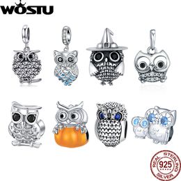 WOSTU 925 Sterling Mevr. Bear The Owl Bruid met jurk Emaille Charm Beads Fit Originele Armband Bangle-authentje Q0531