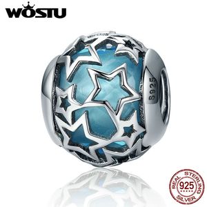 WOSTU 925 argent sterling 4 couleurs étoile chatoyante ajourée perles de cristal bleu adaptées aux bracelets de charme originaux bijoux fins CQC411 Q0531