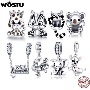 WOSTU 925 Sterling Silver Animal Charms Girafe Zèbre Licorne Perles pour Femmes Fit Original Bracelets Collier DIY Fabrication de Bijoux