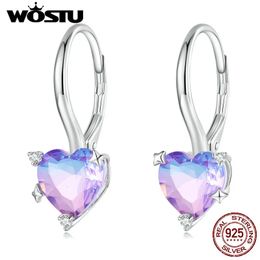 WOSTU 925 Sterling Zilver Blauw Paars Regenboog Hart Hoepel Oorbellen voor Vrouwen Zoete Romantische Drop Pendiente Jaar Sieraden Gift 240113