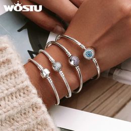 WOSTU 925 Bracelet en argent Sterling baril fermoir à pression zircon cubique Bracelet chaîne Bracelet charme tailles 17 21 240219