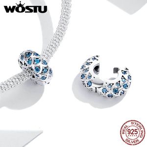 Wostu 925 Sterling Silver CharmBead Jewelry Blue Clip Stopper Charm para pulsera original Fabricación de joyería de moda FIC1513 Q0531