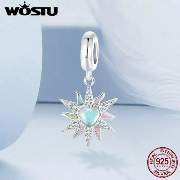 Wostu 925 Sterling Silver Cross Charm Butterfly Pendant Rainbow Star Puzzle Perles de bricolage