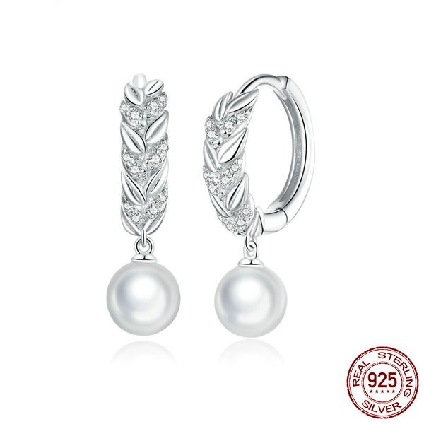 Wostu-925 boucles d'oreilles en argent Sterling, vraies femmes, boucles d'oreilles avec boucles d'oreilles en perles de blé en zircone cubique brillante, bijoux d'amitié, cte446