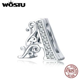 WOSTU Prata Esterlina 925 Amuleto Reflexivo Letra Alfabeto Contas de Zircônia Fit Original Pulseira Pulseira Jóias Faça Você Mesmo CQX111 Q0531