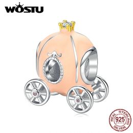 WOSTU 925 Sterling Silver Rose Citrouille Cart Perles Zircon Charms Fit Original Bracelet Pendentif Halloween Bijoux De Mode CTC135 Q0531