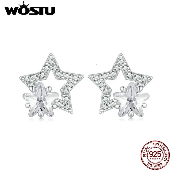 WOSTU-pendientes de circonio de Plata de Ley 925 para mujer, joyería brillante con circonita hueca, Clips para las orejas, regalo de fiesta, joyería 231225