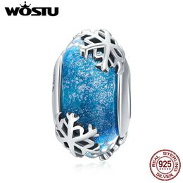 WOSTU Authentique 925 Sterling Argent Froid Hiver Flocon De Neige Saison Perles Fit Original Bracelet Pendentif DIY Faire Des Bijoux CQC862 Q0531