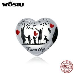 WOSTU Family Charms Real 925 Sterling Silver Heart Bead Pendant Fit Original Bracelet Necklace Thanksgiving Jewelry Gift CQC1634 Q0531