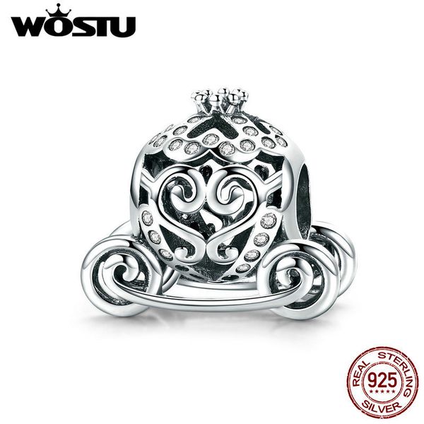 WOSTU Nouvelle Arrivée Véritable 925 En Argent Sterling Conte De Fées Mignon Citrouille De Voiture Couronne Perle Charme Pour Les Femmes Marque Bracelet Cadeau CQC792 Q0531