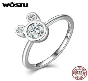Wostu New Fashion Real 925 Silver Silver Cute Sparkling Mouse Cartoon Rings For Women Girl Luxury Original Bijoux CQR0329570326