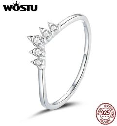 Wostu Original 925 Sterling Shiny Crown Elegant Zircon Ring For Women Wedding Fingers Silver 925 Gift Jewelry CQR6866318432