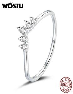 Wostu Original 925 Sterling Shiny Crown Elegant Zirkon Ring For Women Wedding Fingers Silver 925 Gift Jewelry CQR6861747829