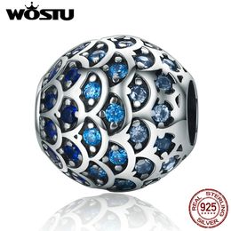 WOSTU Plata de Ley 925 auténtica hija del mar, cuentas de circonita cúbica azul compatibles con pulsera de dijes WST Original regalo de joyería DIY CQC169 Q0531