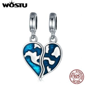 WOSTU Plata de Ley 925 auténtica Love Travel World Dangle Charm fit Bead pulsera colgante collar DIY joyería de plata regalo CQC637 Q0531