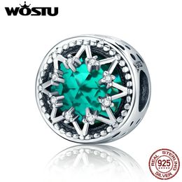 Wastu Real 925 Sterling Silver Radiant Snow Green Crystal Beads Fit Original WST Charm Pulsera Joyería Regalo CQC308 Q0531