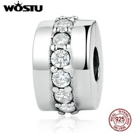 WOSTU Real 925 STERLING SILVER STINING CLIP Charms Beads Fit Original Bracelet Bangle Authentic Fine Jewelry Make Q0531