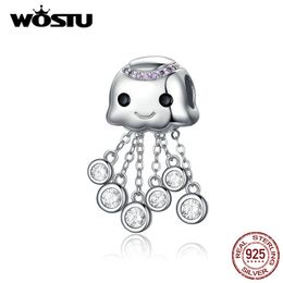 WOSTU Tropical Octopus Dangle Charm 925 Perles De Cristal En Argent Sterling Fit Original Bracelet Pendentif Argent 925 Bijoux CTC081 Q0531