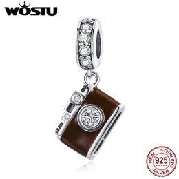 WOSTU Vintage 100% Plata de Ley 925 foto Cámara cuentas encanto ajuste brazalete collar genuino S925 joyería hacer regalo CQC953 Q0531