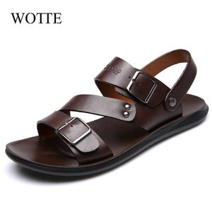 WOTTE Sandalias de cuero para hombres Sandalias de verano Zapatos casuales Hombres Sendel Moda Hombres Sandalias de playa Sandale Homme Cuir 210624