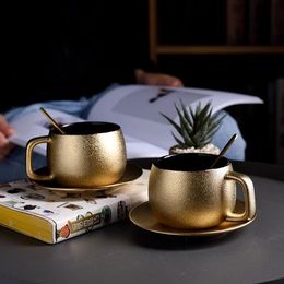 Wourmth – tasse à café dorée de haute qualité, avec cuillère, service à thé moderne Simple, pour la maison, style nordique, après-midi et soucoupe, joli cadeau, 240328
