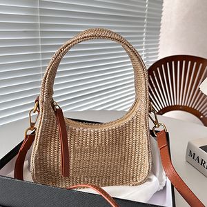 Geweven strandtas Designer strozak Onderarmhandtas Zomerreistas Tote portemonnee Grasweven Rits Portemonnee Designer Gouden hardware Verwijderbare leren band