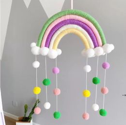 Geweven wolk regenboog hangende decoratie ins Noordse stijl thuis muur decor kinderen kamer hanger