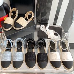 Sandales Espadrilles tissées diapositives talons plats bride à la cheville bout rond fermé chaussures décontractées femmes chaussures d'usine de créateurs de luxe avec boîte