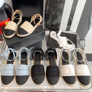 Geweven espadrilles sandalen slides flats hakken enkelbandje gesloten ronde neus Casual schoenen Dames luxe designer fabrieksschoeisel met doos