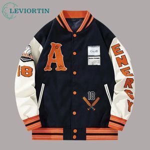 Tissu tissu combinaison en cuir manteau stitch veste veste pour hommes bouton de couleur de couleur de couleur pour le printemps d'automne baseball 240502