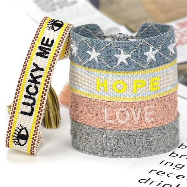 Bracelet d'amitié tissé en tissu et toile, avec broderie, bijoux porte-bonheur, cadeau pour femmes, hommes et adolescents, Mom239l