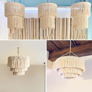 Geweven hangend tapijt Boheems macrame kwastje lampenkap Boho hangende lichtafdekking Noordse woonkamer lampenkap Home Decor 240115