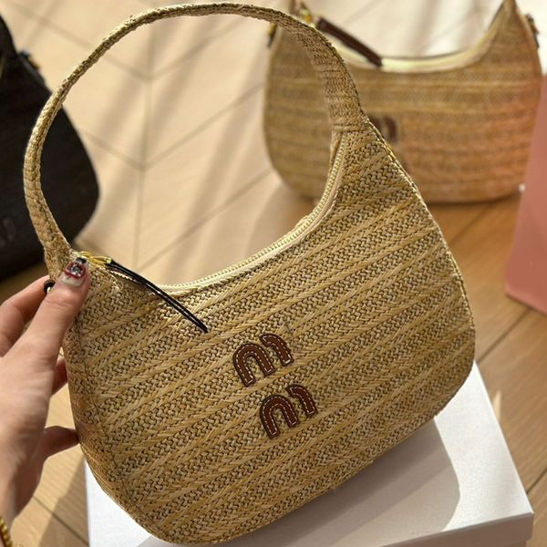 Bolso de hombro Hobo tejido Dama Diseñadora de bolsas de bolso axilar Bordería Bordado Bordado Mujeres bolsas de alta calidad Bolsa de playa tejida de verano