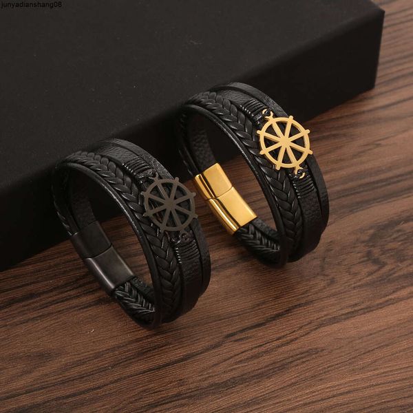 Corde en cuir tissé Bracelet Bracelet Multi-couche en acier inoxydable Bracelet Bracelet à la mode et à la mode