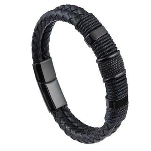 Enveloppe de corde en cuir tissé Style spécial Bracelet en cuir pour hommes en acier inoxydable classique Conception à double couche Personnalisation bricolage GC1960