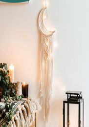 Atrapasueños de luna tejida, tapiz colgante de pared de macramé, decoración de pared para el hogar, guardería, adorno de atrapasueños hecho a mano, estilo bohemio Beige2516824